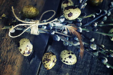 egg twig willow wood background