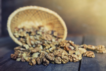walnut on wooden background