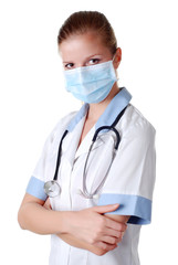 nurse with stethoscope and mask