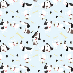Cute vector illustration with fun puppies in pattern.
