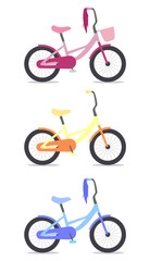 Set of flat vector illustrations of children's bicycles