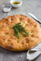 italian bread focaccia with sea salt and rosemary