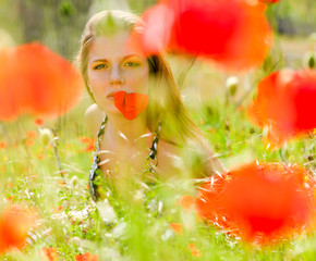 woman and poppies