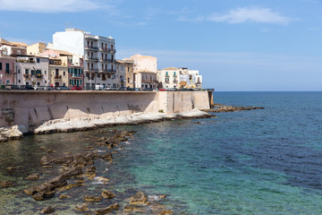 Coast of Ortigia island at city of Syracuse, Sicily