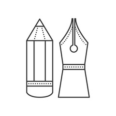 Pen and pencil icon. Vector thin line illustration.