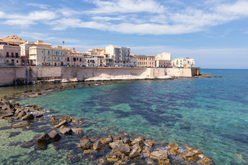 Fototapeta na wymiar Coast of Ortigia island at city of Syracuse, Sicily