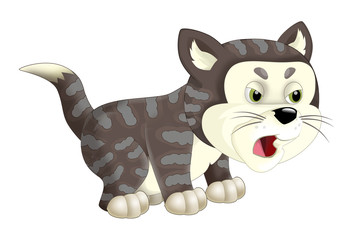 Fototapeta na wymiar Cartoon happy cat running and jumping - isolated - illustration for children