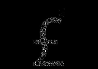 Bubbles forming a Pound Sterling currency sign symbol in black background