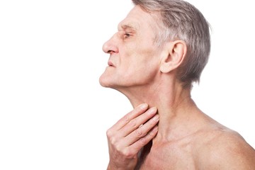Fototapeta premium senior man with throat or neck irritation