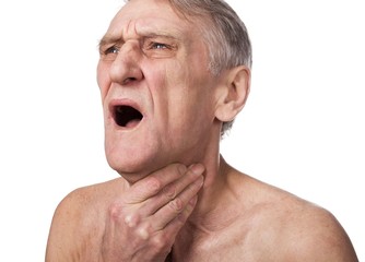 Fototapeta premium senior man with throat or neck irritation