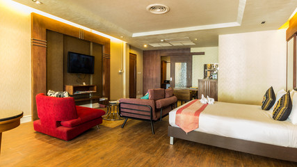 Modern style of living room with bed