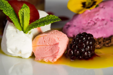 Colorful ice cream and blackberry