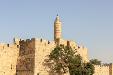 Wall of old city of Jerusalem with King David tower