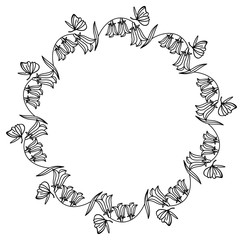 Elegant round frame with bluebells.  Design element for advertisements, logos, pages, flyer, web, wedding and other invitations or greeting cards. Vector clip art.