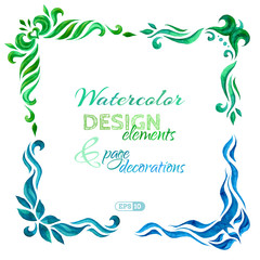 Vector set of watercolour page decorations.