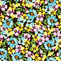 Seamless pattern with small blue flowers, forget-me-not