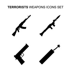 Terrorist weapons icons set. Vector illustration