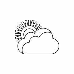 Sun and cloud icon in outline style isolated vector illustration