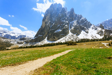 Italian dolomites landscape. "Sassolungo" mountain view