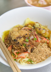 Chinese egg noodle with red roasted pork , Chinese noodle , Chinese food