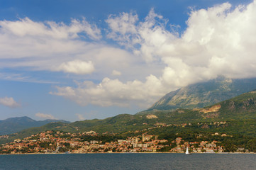 View of Herceg Novi city from the sea. Montenegro