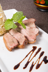 Duck meat with pear