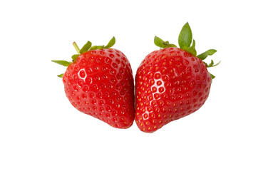 Two strawberries close up on white background