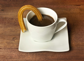 Photo of churros con chocolate, traditional Spanish dessert