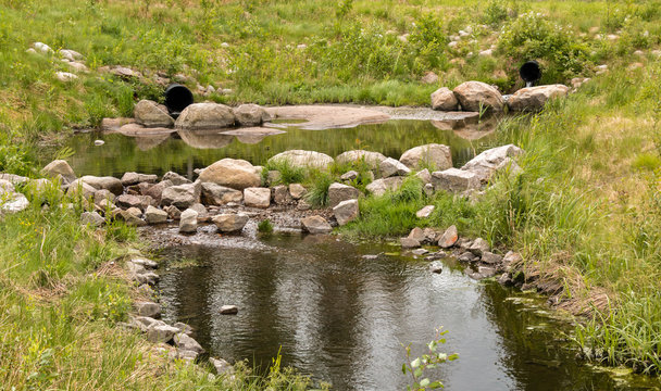Buffer pond at a water treatment wetland in Finland