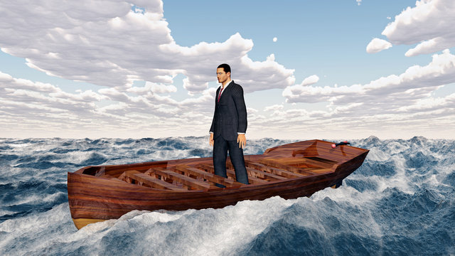 Geschäftsmann im Boot in stürmischer See