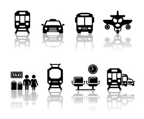 transport icons with reflection