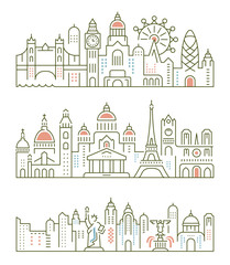 Set Vector Line Banners Paris, London and New York