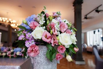 Wedding flower composition. Wedding interior.