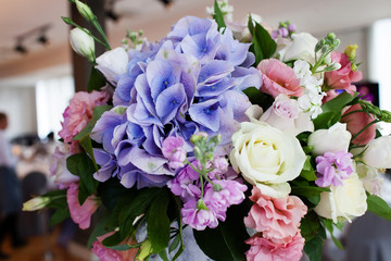 Wedding flower composition. Wedding interior.