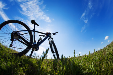 Fototapeta na wymiar bicycle in meadow during sunset