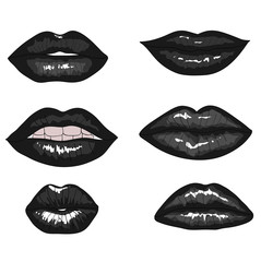 Collection Of Hand Drawn Black Lips  - Vector Illustration 