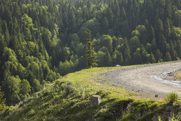 road in mountains of Ajaria, a sharp turn, georgia