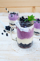 cottage cheese with blueberries in a jar