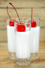 Jelly Pudding with Red Cherry.