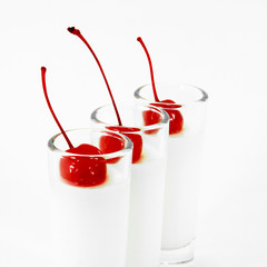Jelly Pudding with Red Cherry.