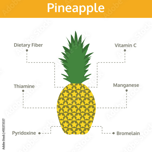 "pineapple nutrient of facts and health benefits, info graphic" Stock