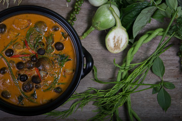 .Thai food: Piper sarmentosum leaves Curry and mushrooms  fresh