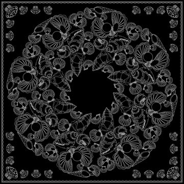 Black and white marine bandana square pattern design.