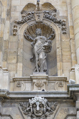 Castle courtyard gate wall statue in Budapest royal palace.