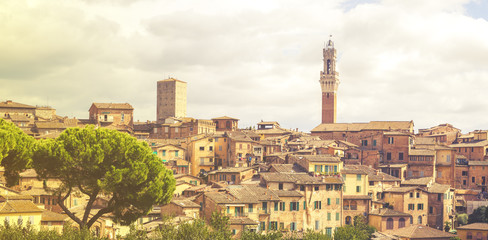 Fototapeta na wymiar SIENA,ITALY:Vintage retro stylized photo of the old town of Siena