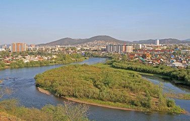 Fototapeta premium river Selenga and cityscape of Ulan Ude