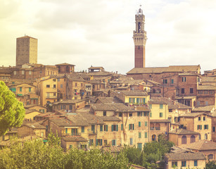 Fototapeta na wymiar SIENA,ITALY:Vintage retro stylized photo of the old town of Siena