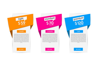 Web Pricing Table Design For Business. Vector Illustration