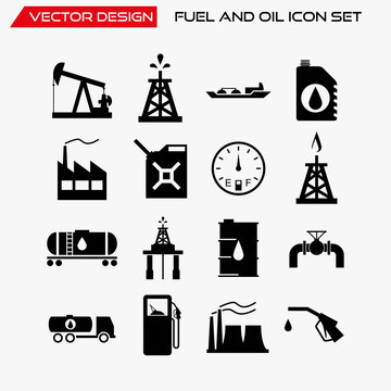 Fuel and oil icon set, vector symbols