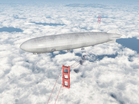 Zeppelin über der Golden Gate Bridge in San Francisco